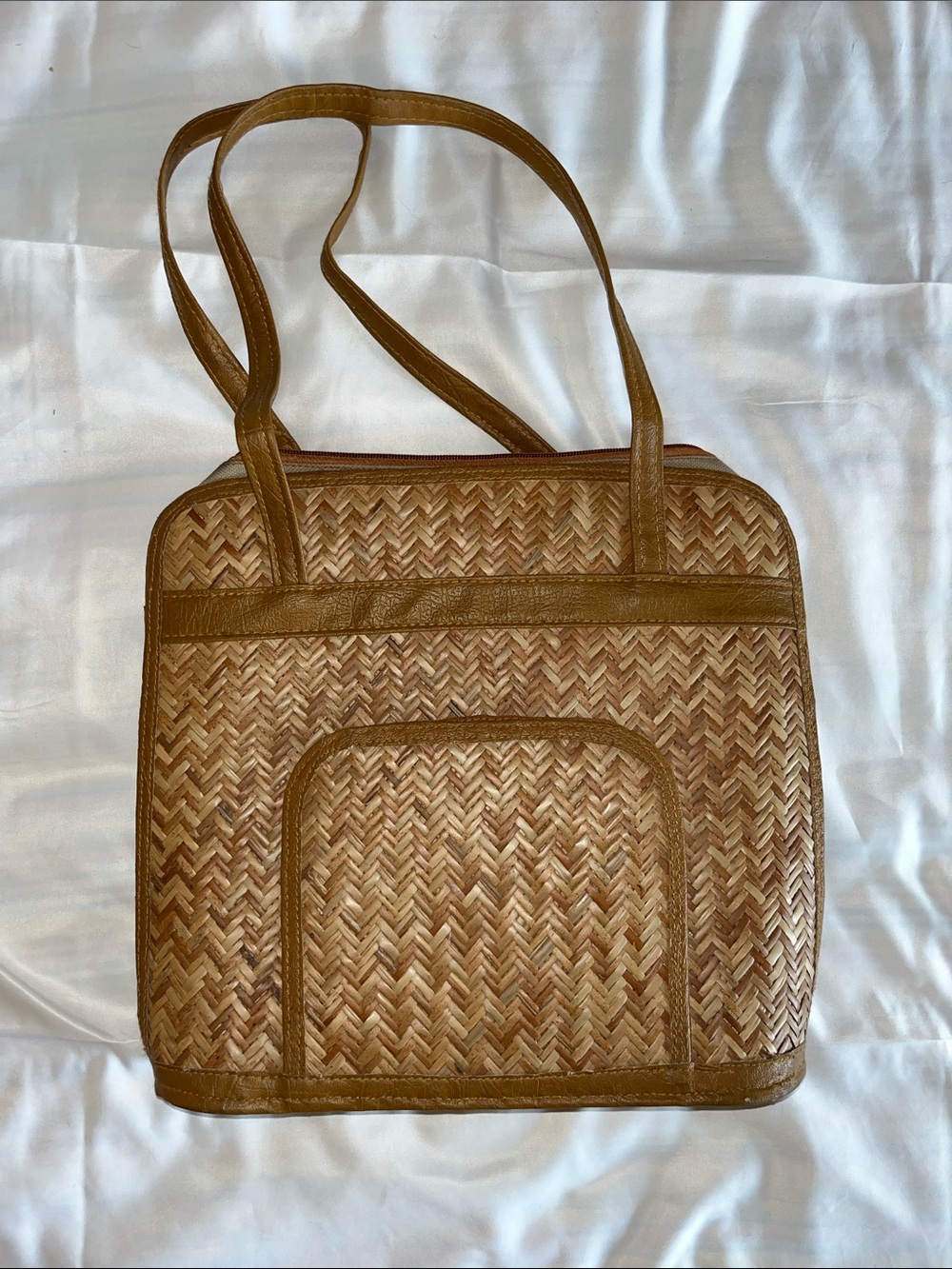 Woven Straw Tote Bag in Brown
